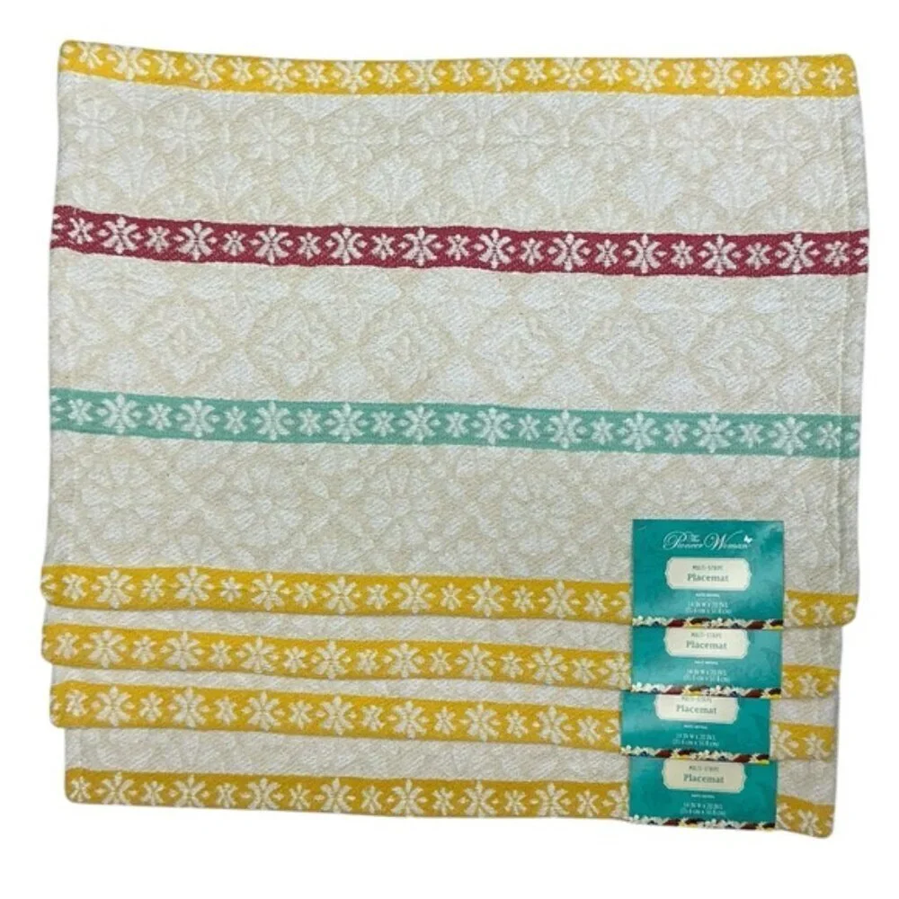 The Pioneer Woman Multi Stripe Fabric Placemats Farmhouse Rectangle 4 Piece Set
